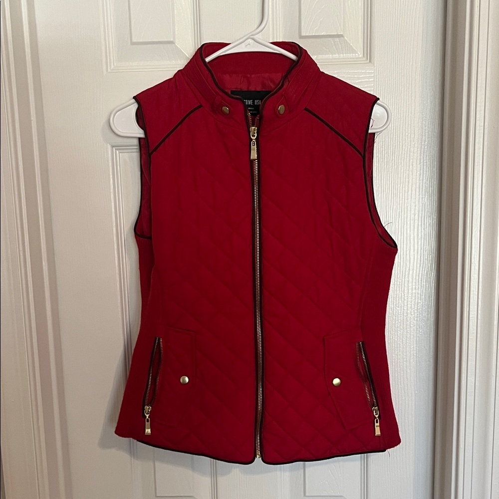 Red Quilted Vest with Zipper Pockets